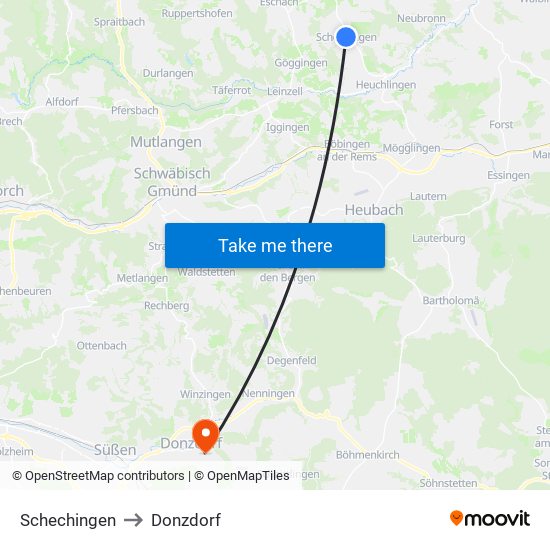 Schechingen to Donzdorf map