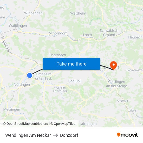 Wendlingen Am Neckar to Donzdorf map