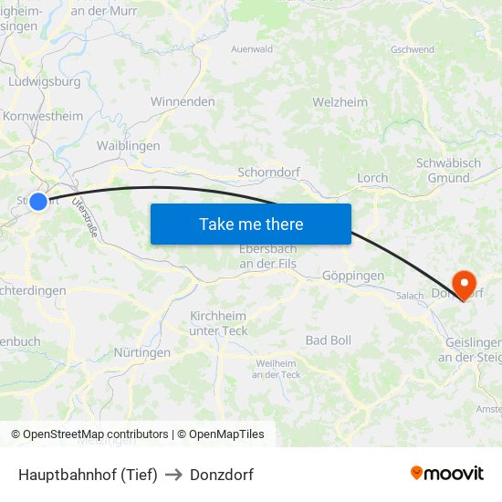 Hauptbahnhof (Tief) to Donzdorf map