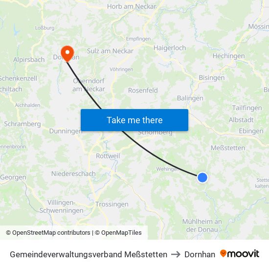 Gemeindeverwaltungsverband Meßstetten to Dornhan map