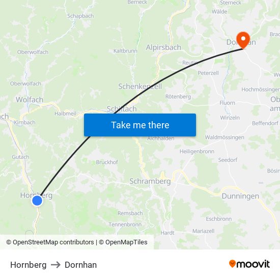 Hornberg to Dornhan map