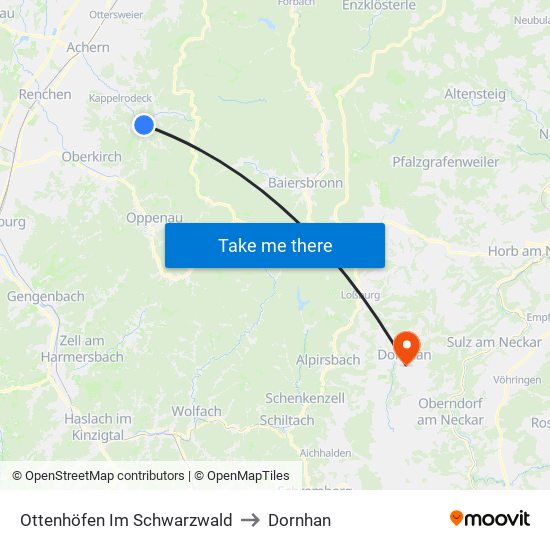 Ottenhöfen Im Schwarzwald to Dornhan map