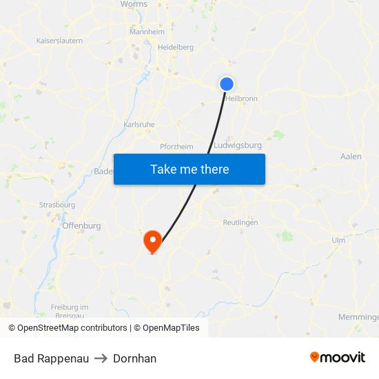 Bad Rappenau to Dornhan map