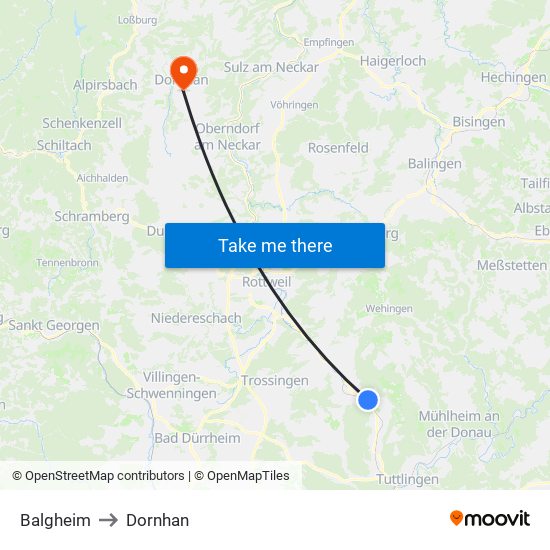 Balgheim to Dornhan map