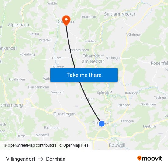 Villingendorf to Dornhan map