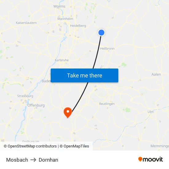 Mosbach to Dornhan map