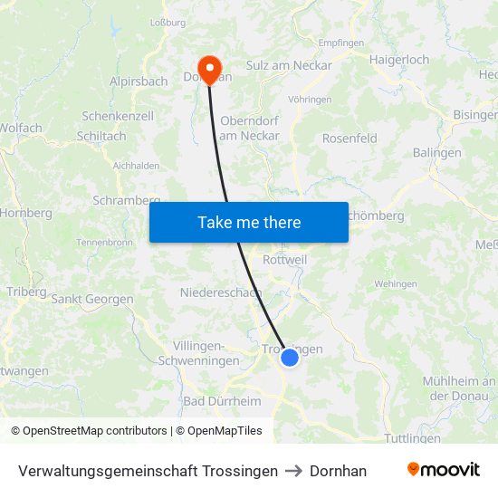 Verwaltungsgemeinschaft Trossingen to Dornhan map