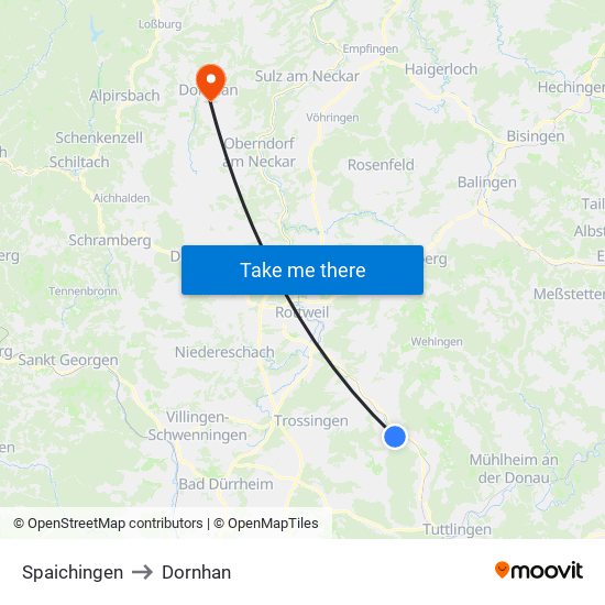 Spaichingen to Dornhan map