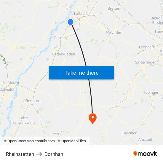 Rheinstetten to Dornhan map