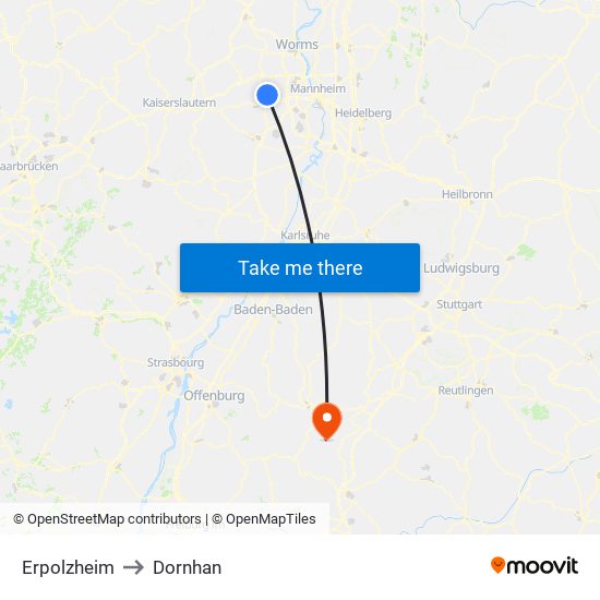 Erpolzheim to Dornhan map