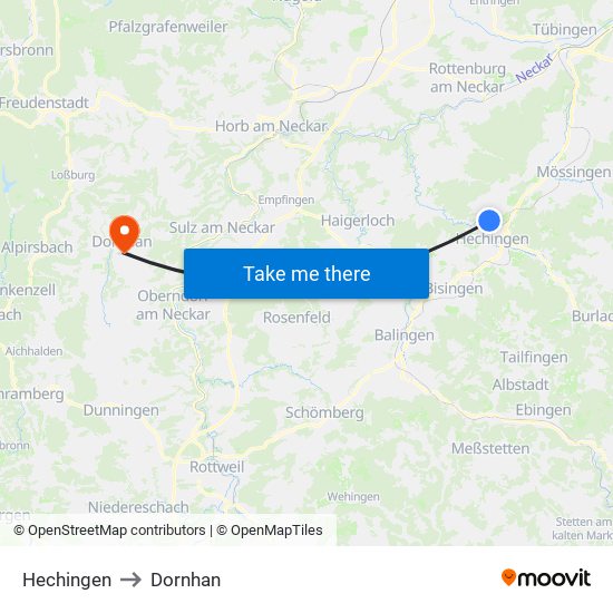 Hechingen to Dornhan map