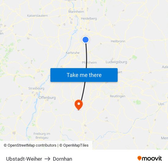 Ubstadt-Weiher to Dornhan map