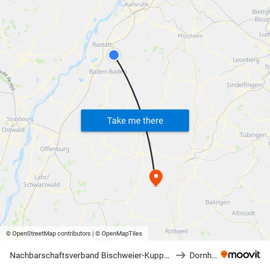 Nachbarschaftsverband Bischweier-Kuppenheim to Dornhan map