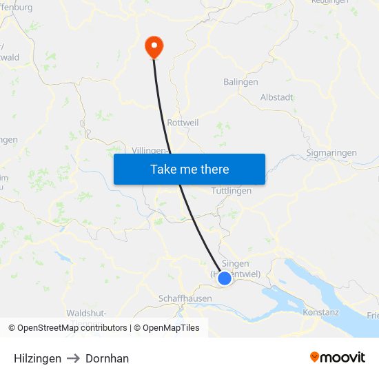 Hilzingen to Dornhan map