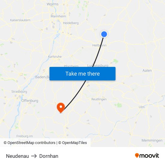 Neudenau to Dornhan map