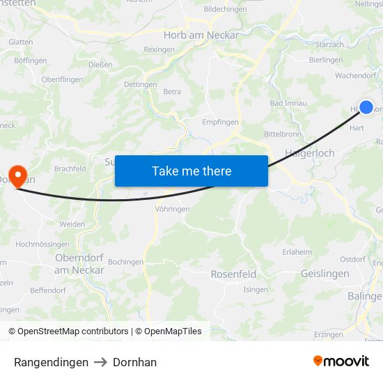 Rangendingen to Dornhan map