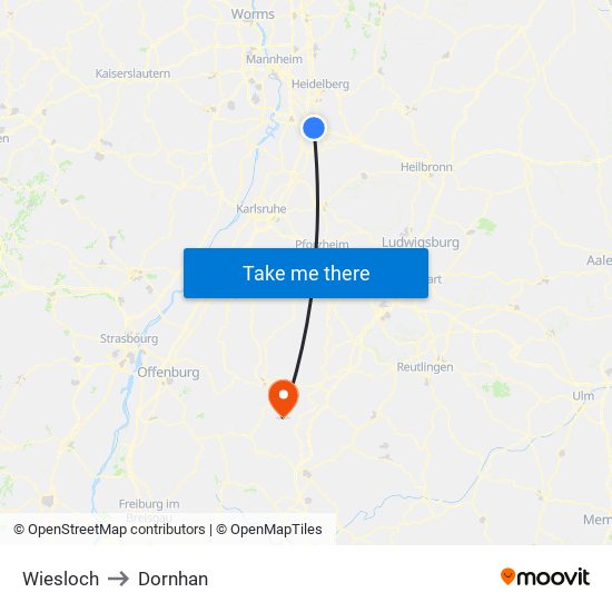 Wiesloch to Dornhan map