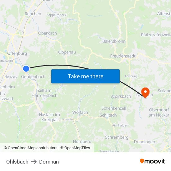 Ohlsbach to Dornhan map