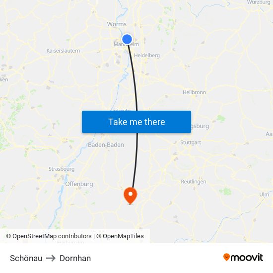 Schönau to Dornhan map