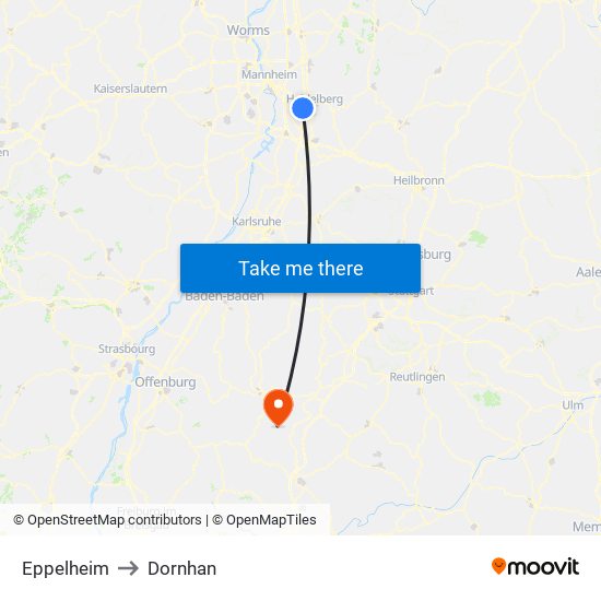 Eppelheim to Dornhan map