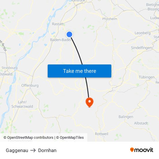 Gaggenau to Dornhan map