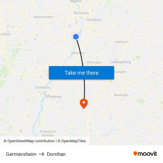 Germersheim to Dornhan map