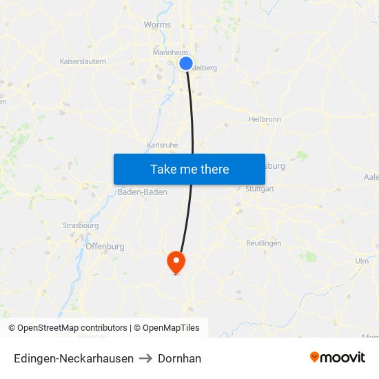 Edingen-Neckarhausen to Dornhan map