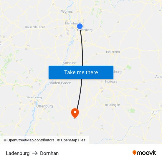 Ladenburg to Dornhan map