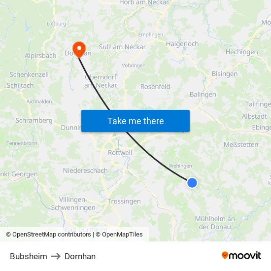 Bubsheim to Dornhan map