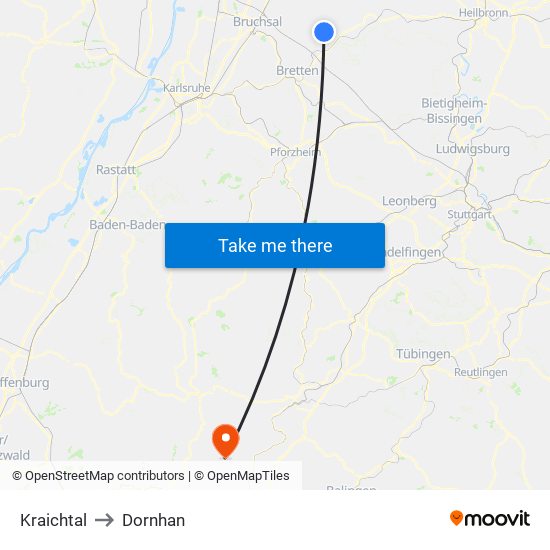 Kraichtal to Dornhan map