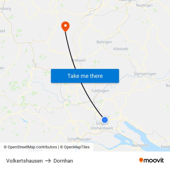 Volkertshausen to Dornhan map