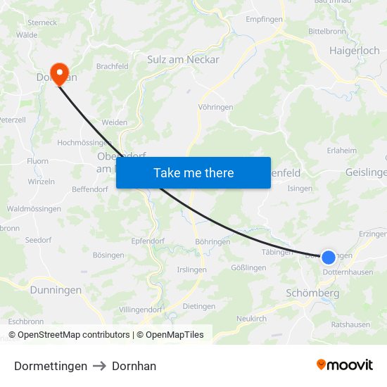 Dormettingen to Dornhan map