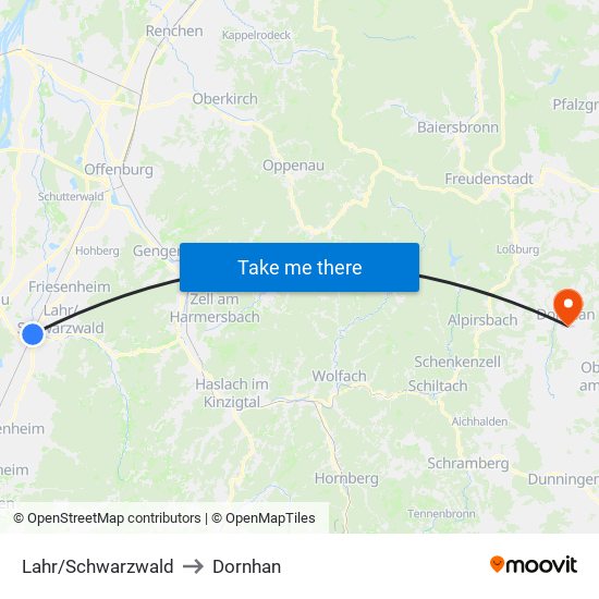 Lahr/Schwarzwald to Dornhan map