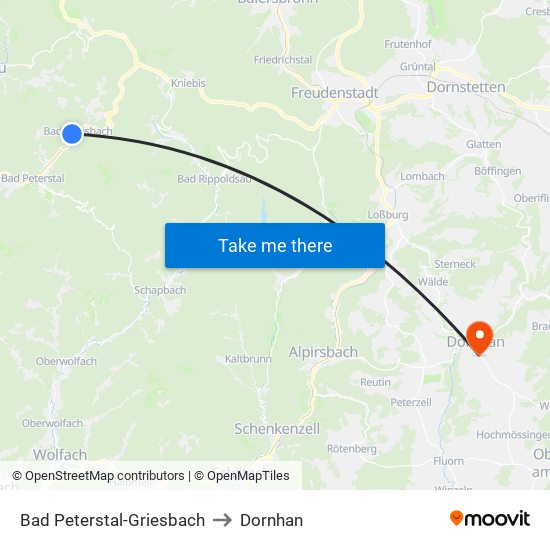 Bad Peterstal-Griesbach to Dornhan map