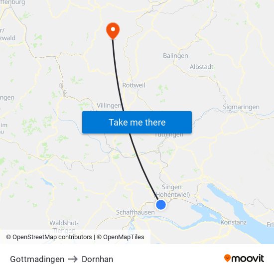 Gottmadingen to Dornhan map