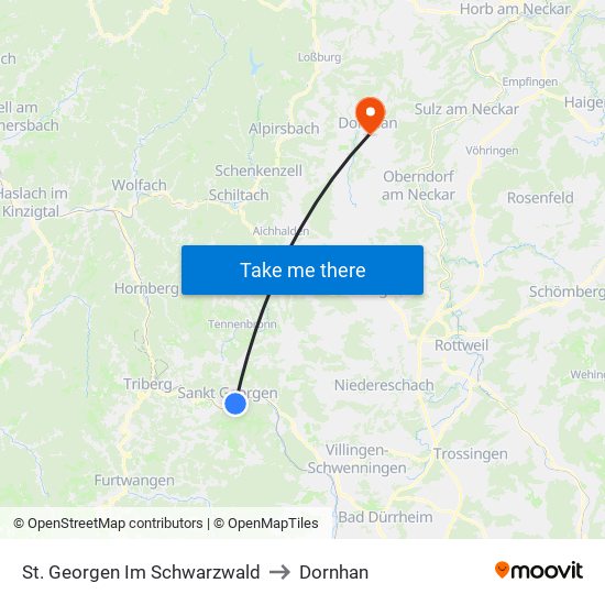 St. Georgen Im Schwarzwald to Dornhan map