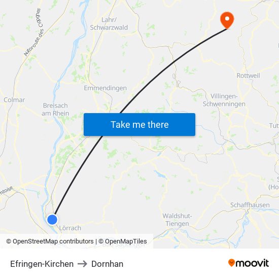 Efringen-Kirchen to Dornhan map