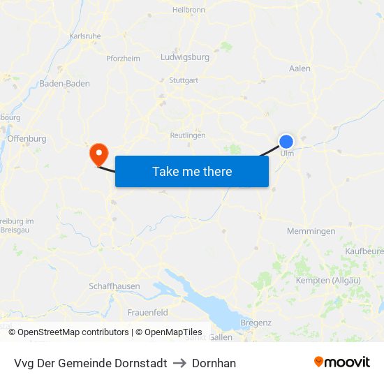 Vvg Der Gemeinde Dornstadt to Dornhan map