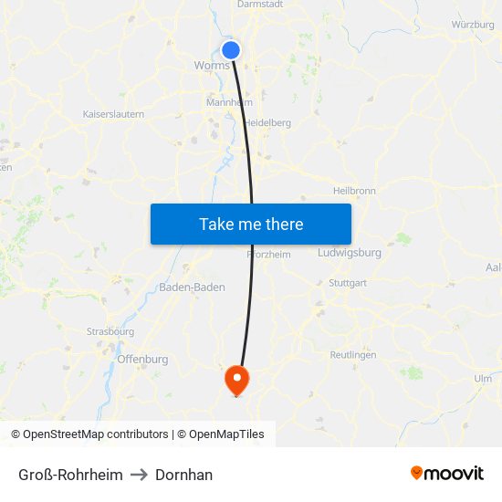 Groß-Rohrheim to Dornhan map