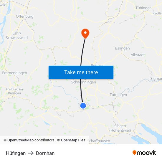 Hüfingen to Dornhan map