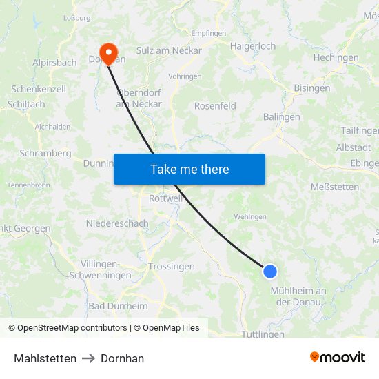 Mahlstetten to Dornhan map