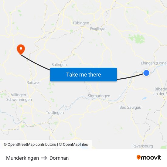 Munderkingen to Dornhan map