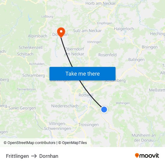 Frittlingen to Dornhan map