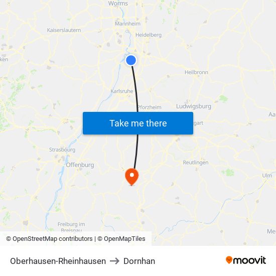 Oberhausen-Rheinhausen to Dornhan map