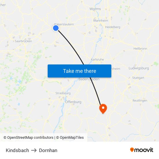 Kindsbach to Dornhan map