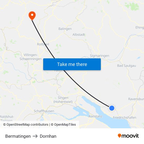 Bermatingen to Dornhan map