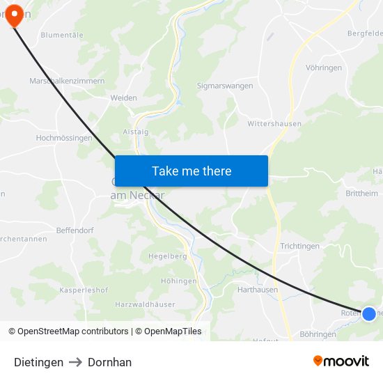 Dietingen to Dornhan map