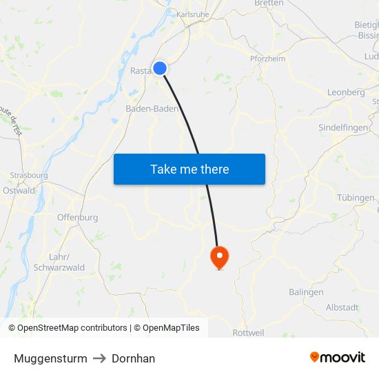 Muggensturm to Dornhan map