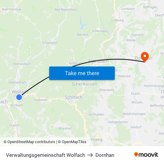 Verwaltungsgemeinschaft Wolfach to Dornhan map