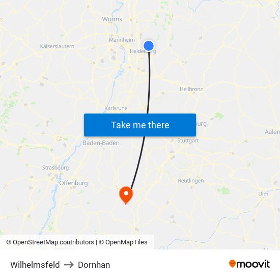 Wilhelmsfeld to Dornhan map